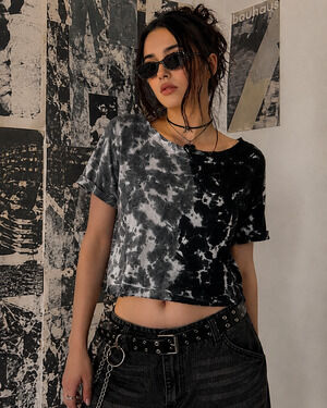 Y2K Grunge Tie Dye Crop Baby Tee Grunge Emo Alt Crop Top Streetwear Soft Goth XS